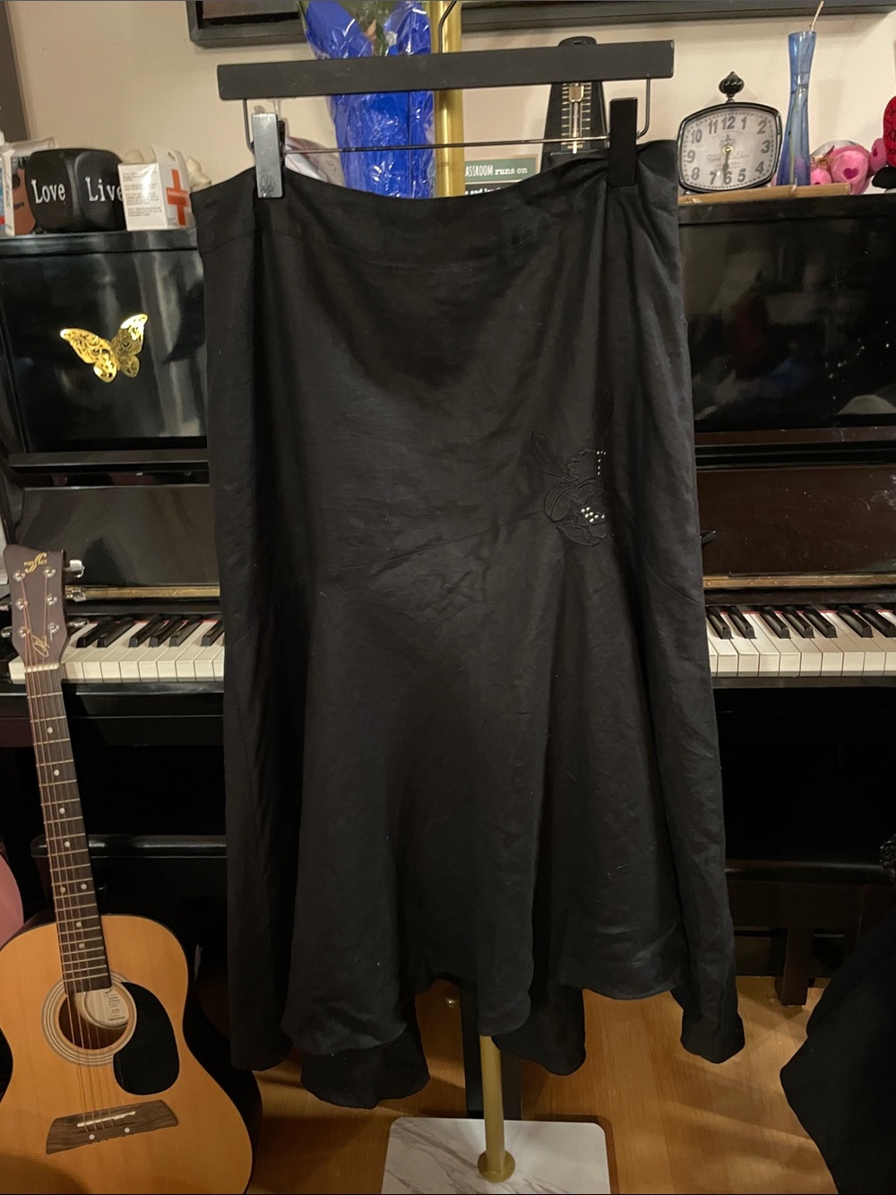 ☀️ SUMMER CLEARANCE 🛍️Melanie Lyne Linen Black A-Line Midi Skirt
